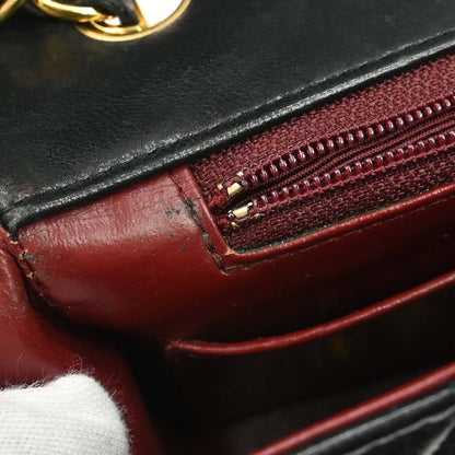 Chanel 1989-1991 Black Lambskin Turnlock Small Full Flap Shoulder Bag