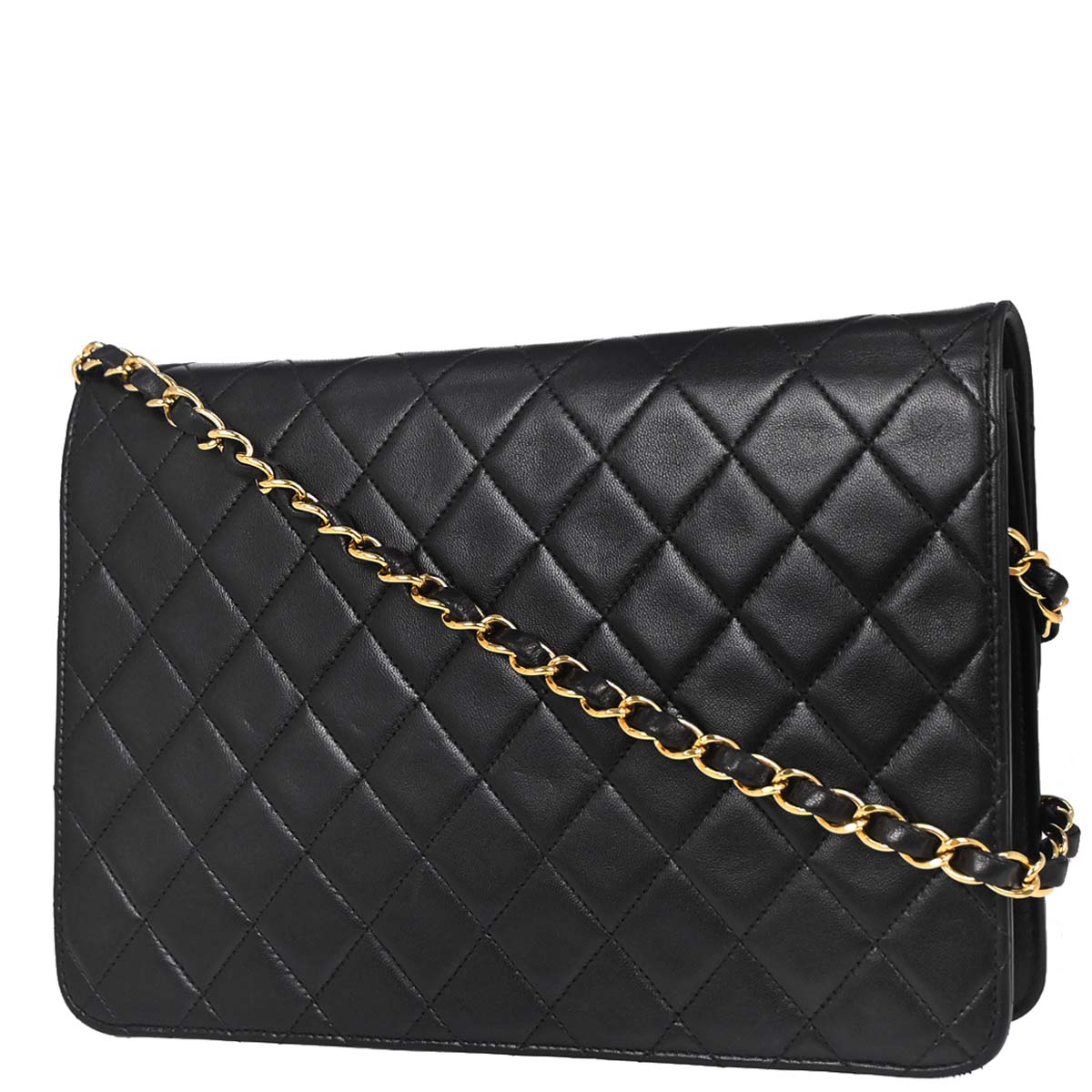 Chanel 1997-1999 Black Lambskin Pushlock Medium Half Flap Shoulder Bag