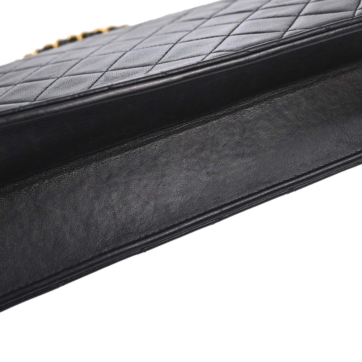 Chanel 1997-1999 Black Lambskin Pushlock Medium Half Flap Shoulder Bag