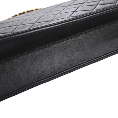 Chanel 1997-1999 Black Lambskin Pushlock Medium Half Flap Shoulder Bag