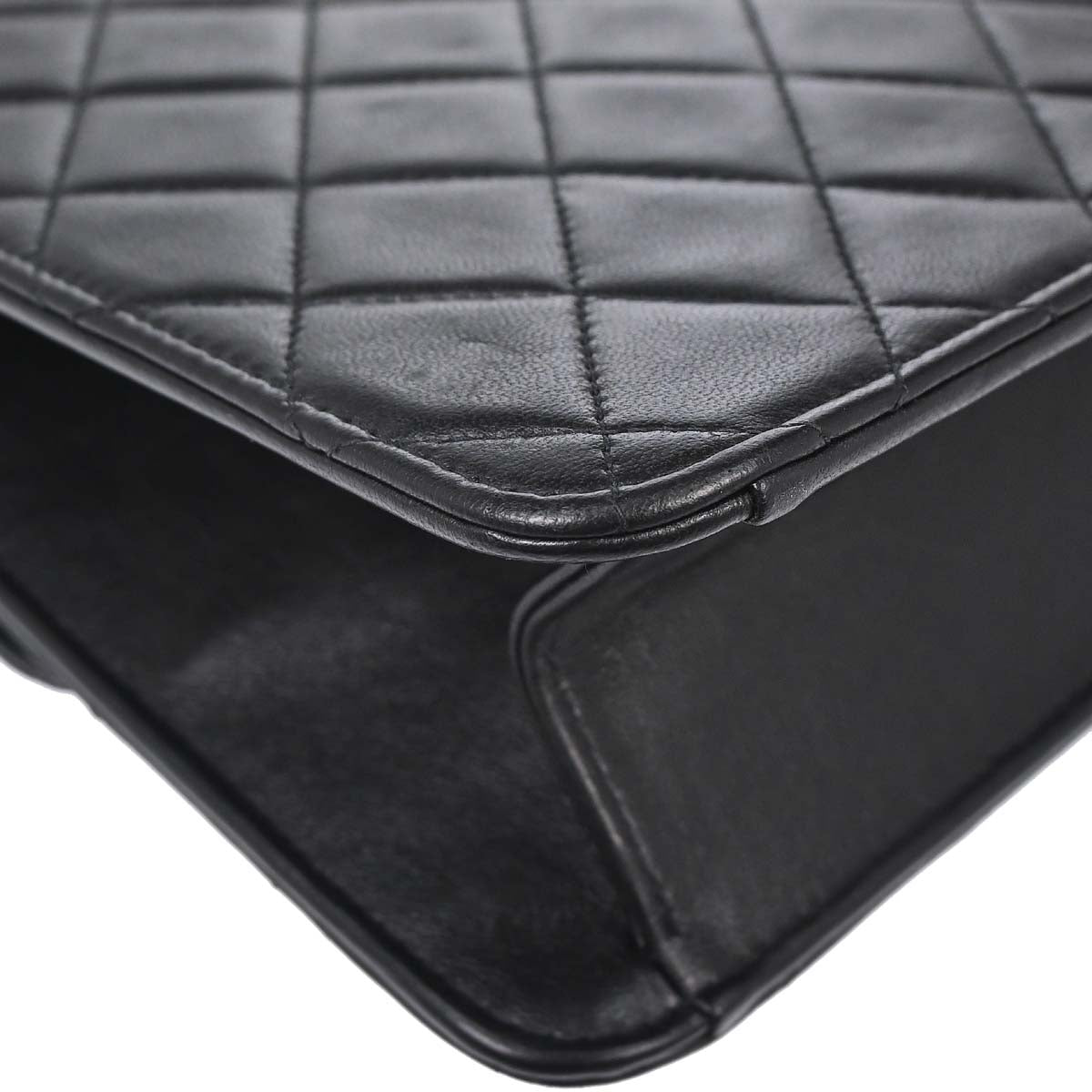Chanel 1997-1999 Black Lambskin Pushlock Medium Half Flap Shoulder Bag