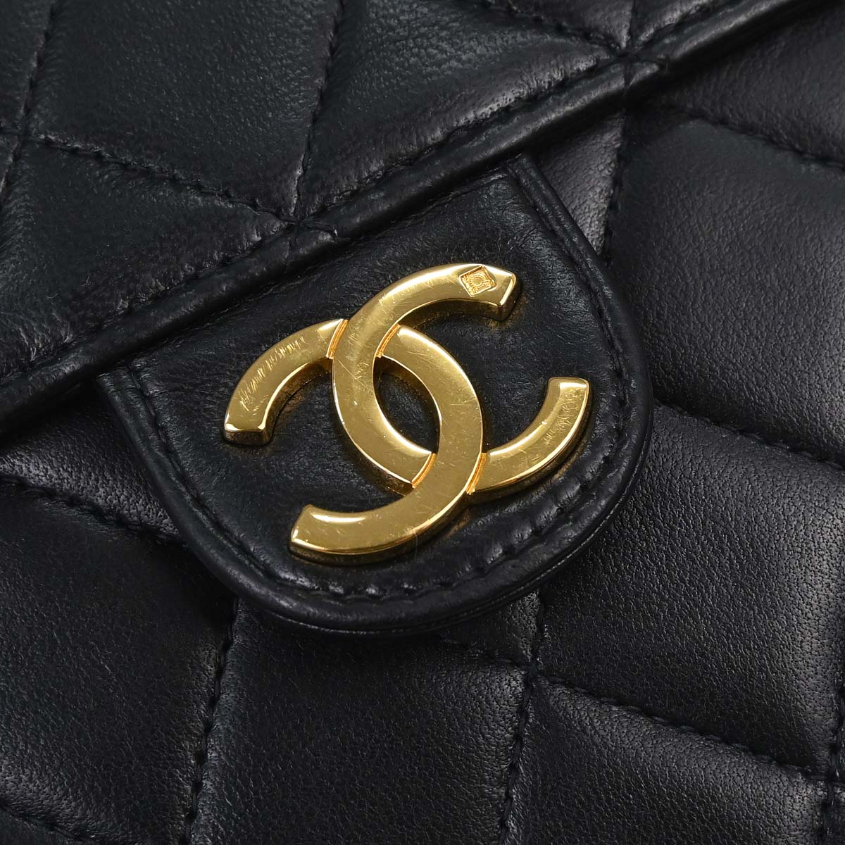 Chanel 1997-1999 Black Lambskin Pushlock Medium Half Flap Shoulder Bag