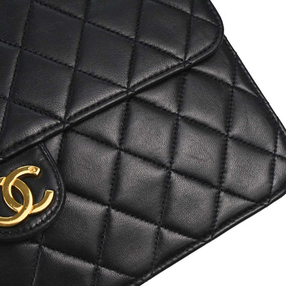 Chanel 1997-1999 Black Lambskin Pushlock Medium Half Flap Shoulder Bag