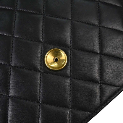 Chanel 1997-1999 Black Lambskin Pushlock Medium Half Flap Shoulder Bag