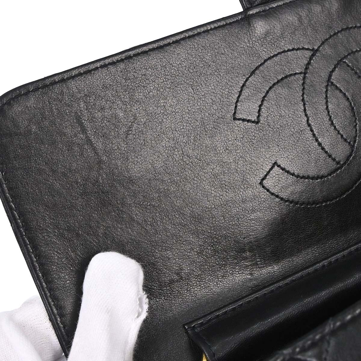 Chanel 1997-1999 Black Lambskin Pushlock Medium Half Flap Shoulder Bag