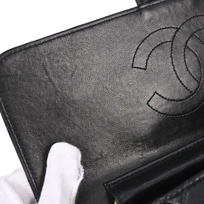 Chanel 1997-1999 Black Lambskin Pushlock Medium Half Flap Shoulder Bag