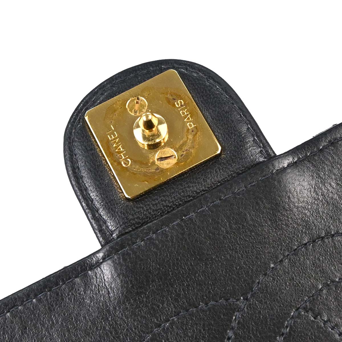 Chanel 1997-1999 Black Lambskin Pushlock Medium Half Flap Shoulder Bag