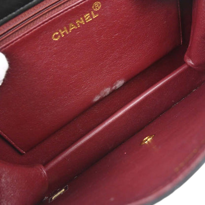 Chanel 1997-1999 Black Lambskin Pushlock Medium Half Flap Shoulder Bag