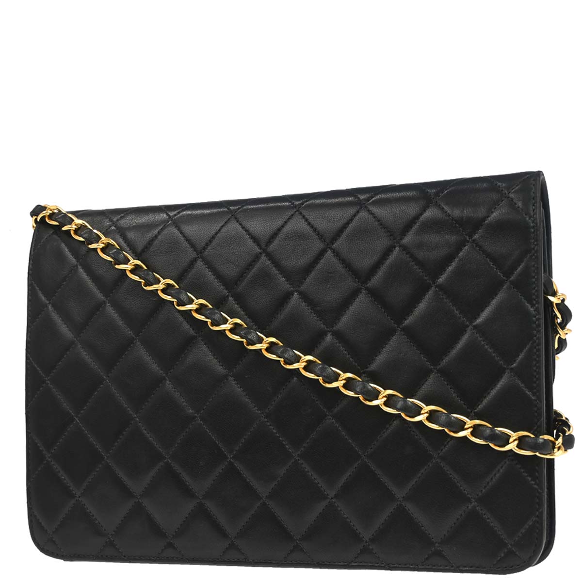 Chanel 1997-1999 Black Lambskin Pushlock Medium Half Flap Shoulder Bag