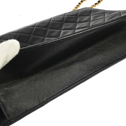 Chanel 1997-1999 Black Lambskin Pushlock Medium Half Flap Shoulder Bag