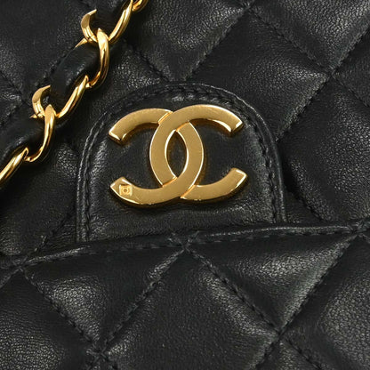 Chanel 1997-1999 Black Lambskin Pushlock Medium Half Flap Shoulder Bag