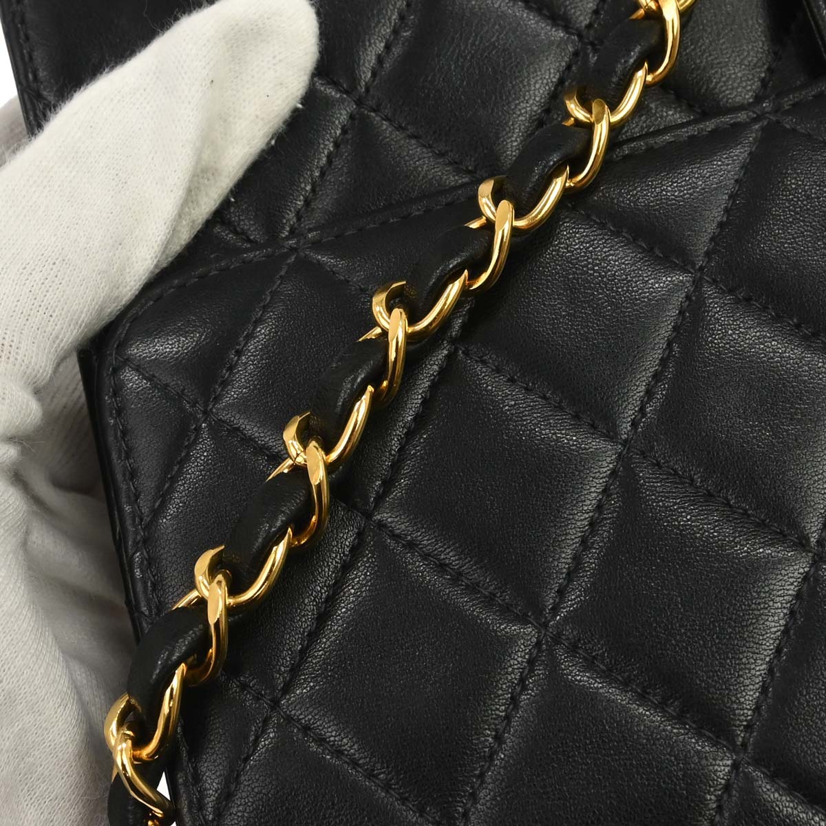 Chanel 1997-1999 Black Lambskin Pushlock Medium Half Flap Shoulder Bag