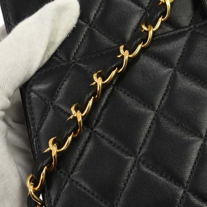 Chanel 1997-1999 Black Lambskin Pushlock Medium Half Flap Shoulder Bag