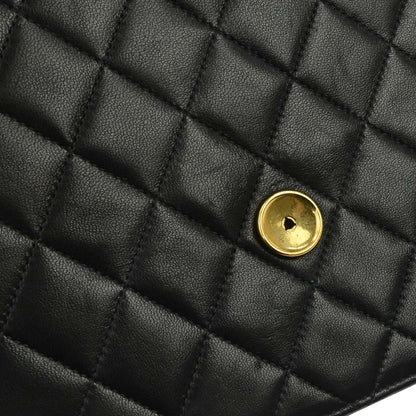 Chanel 1997-1999 Black Lambskin Pushlock Medium Half Flap Shoulder Bag