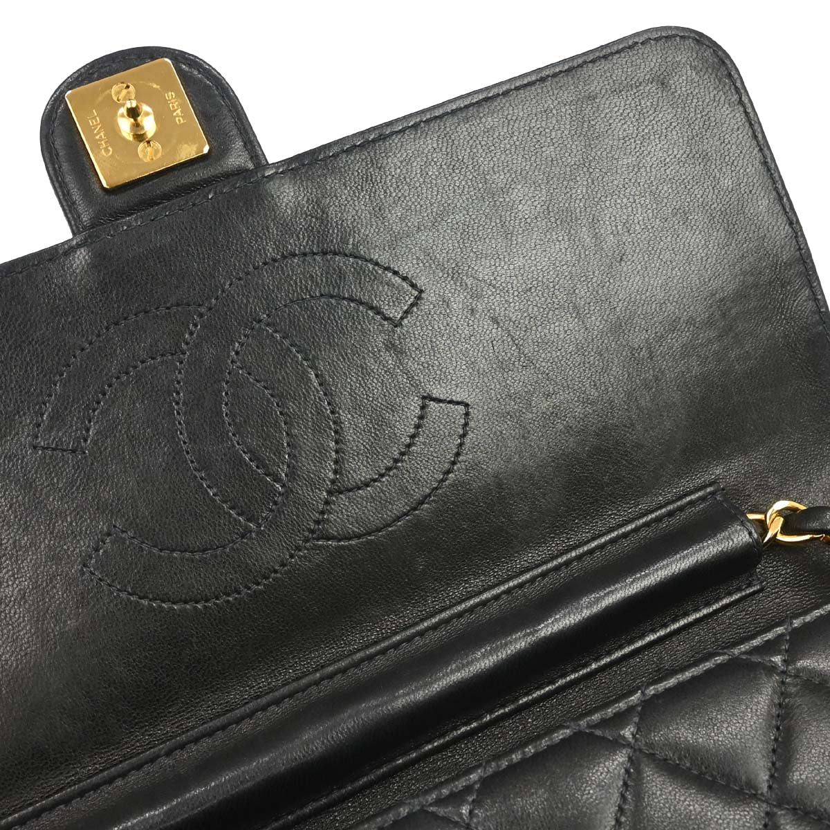 Chanel 1997-1999 Black Lambskin Pushlock Medium Half Flap Shoulder Bag