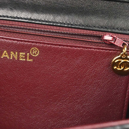 Chanel 1997-1999 Black Lambskin Pushlock Medium Half Flap Shoulder Bag