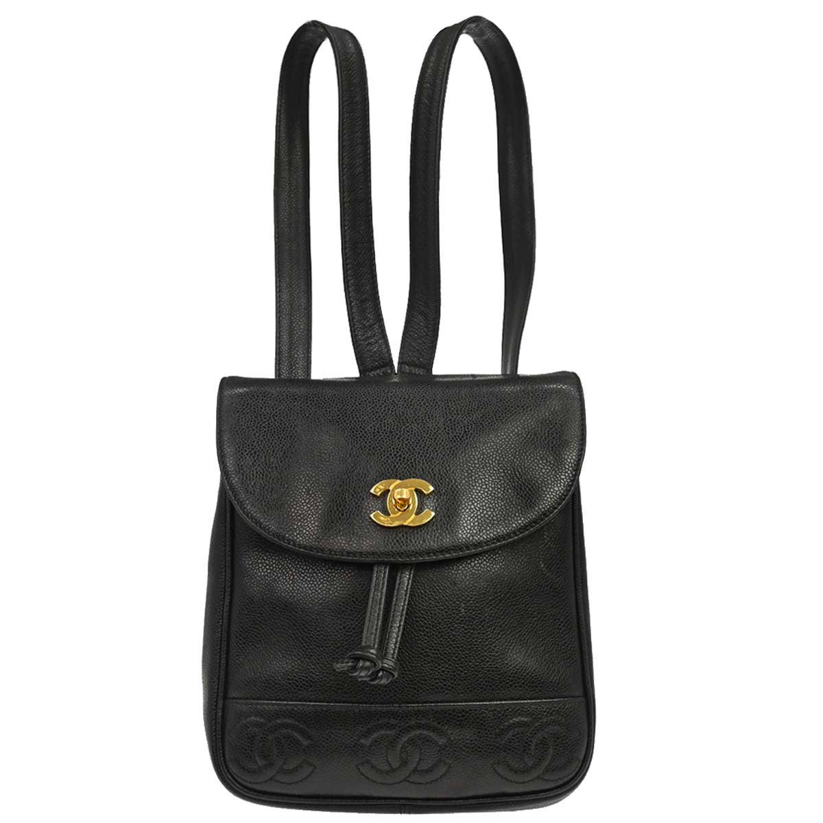 Chanel 1996-1997 Black Caviar Skin Triple CC Backpack