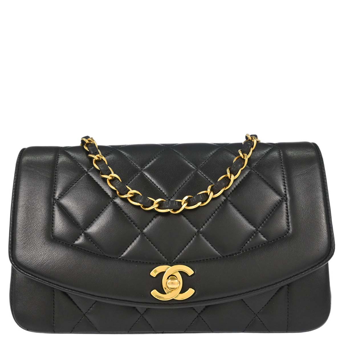 Chanel 1991-1994 Black Lambskin Small Diana Shoulder Bag