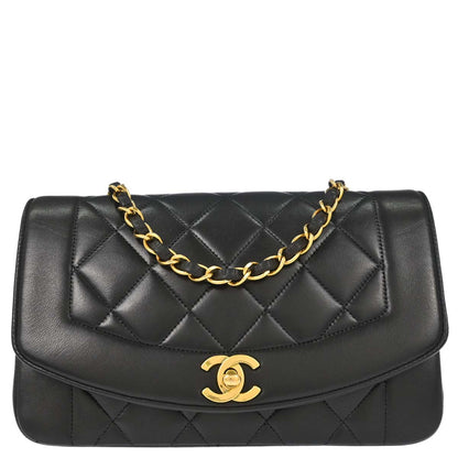 Chanel 1991-1994 Black Lambskin Small Diana Shoulder Bag