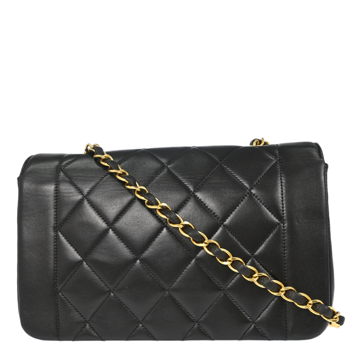 Chanel 1991-1994 Black Lambskin Small Diana Shoulder Bag