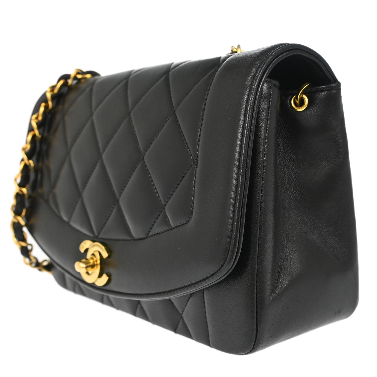 Chanel 1991-1994 Black Lambskin Small Diana Shoulder Bag