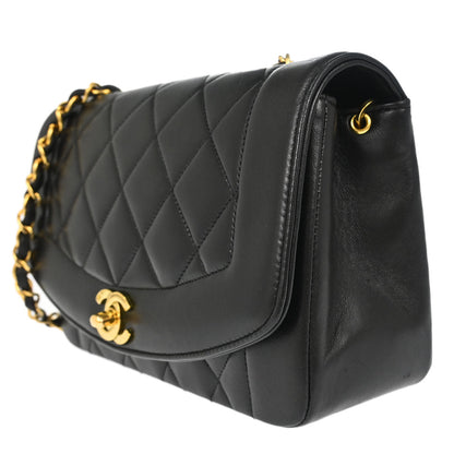 Chanel 1991-1994 Black Lambskin Small Diana Shoulder Bag