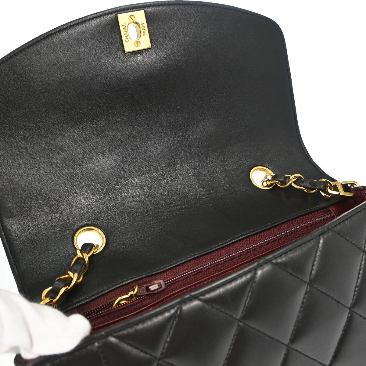 Chanel 1991-1994 Black Lambskin Small Diana Shoulder Bag