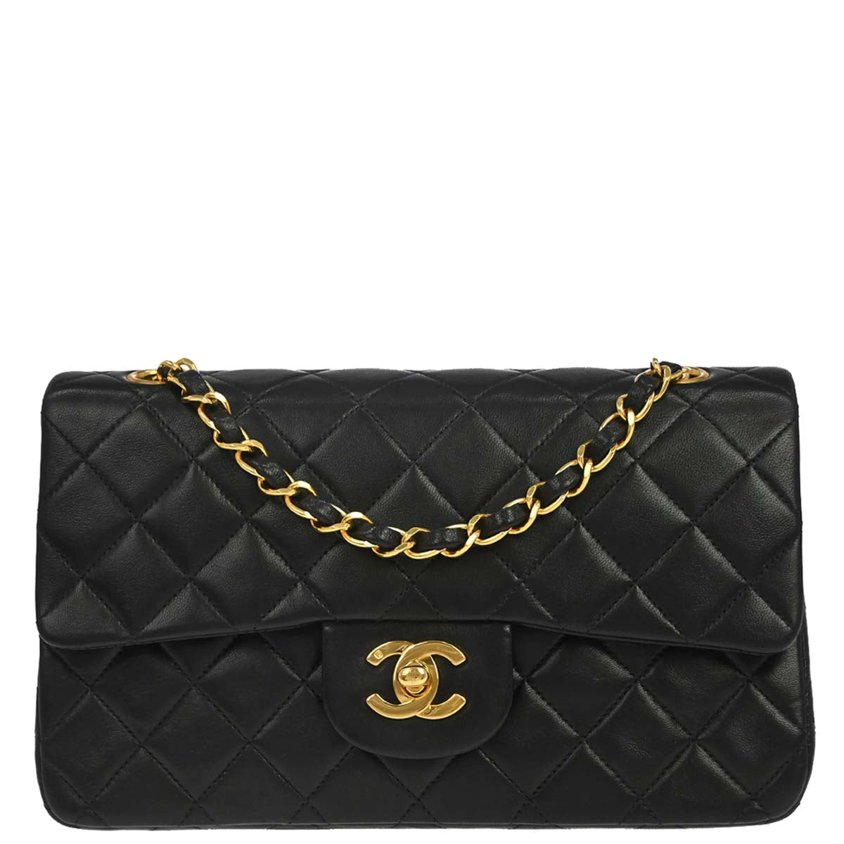 Chanel 1991-1994 Black Lambskin Small Classic Double Flap Shoulder Bag