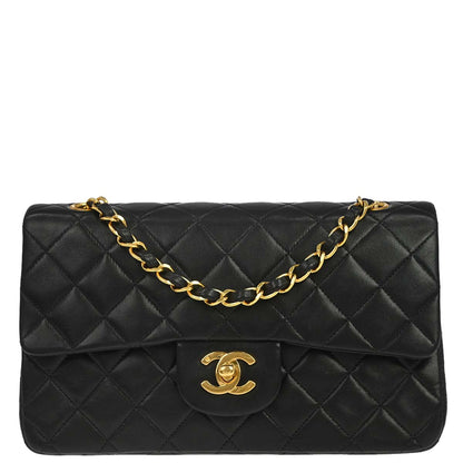 Chanel 1991-1994 Black Lambskin Small Classic Double Flap Shoulder Bag
