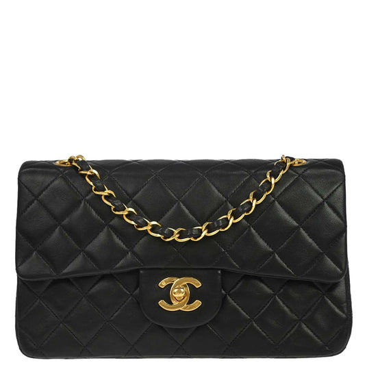 Chanel 1991-1994 Black Lambskin Small Classic Double Flap Shoulder Bag