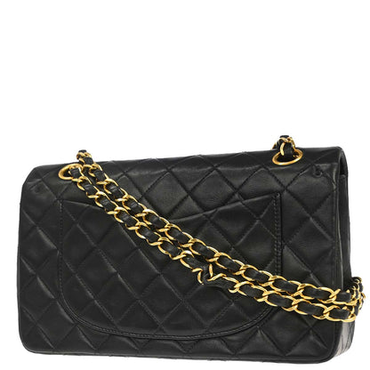 Chanel 1991-1994 Black Lambskin Small Classic Double Flap Shoulder Bag
