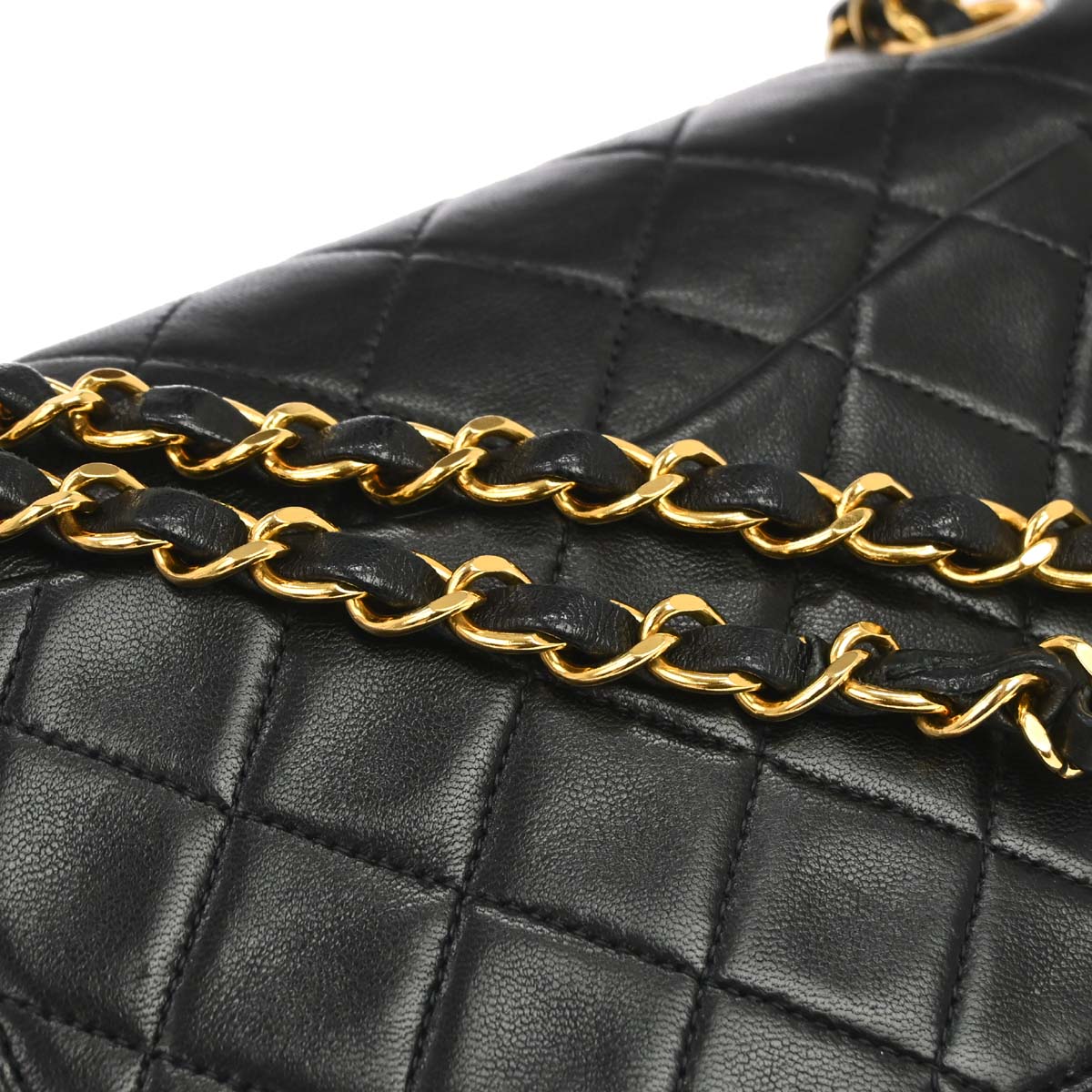 Chanel 1991-1994 Black Lambskin Small Classic Double Flap Shoulder Bag