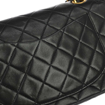 Chanel 1991-1994 Black Lambskin Small Classic Double Flap Shoulder Bag