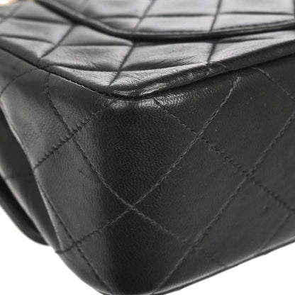 Chanel 1991-1994 Black Lambskin Small Classic Double Flap Shoulder Bag