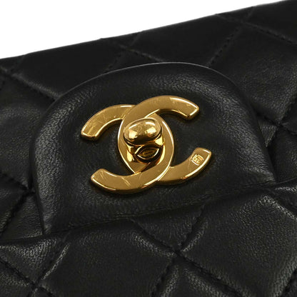 Chanel 1991-1994 Black Lambskin Small Classic Double Flap Shoulder Bag