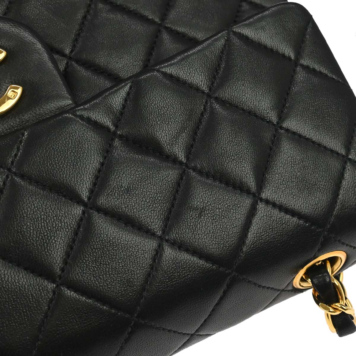 Chanel 1991-1994 Black Lambskin Small Classic Double Flap Shoulder Bag