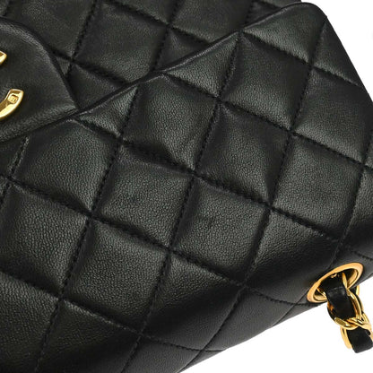 Chanel 1991-1994 Black Lambskin Small Classic Double Flap Shoulder Bag