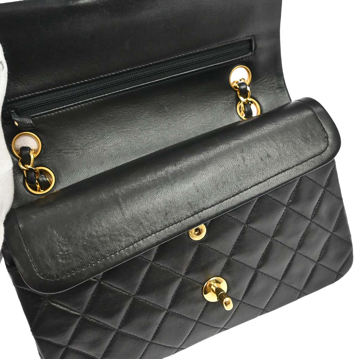 Chanel 1991-1994 Black Lambskin Small Classic Double Flap Shoulder Bag