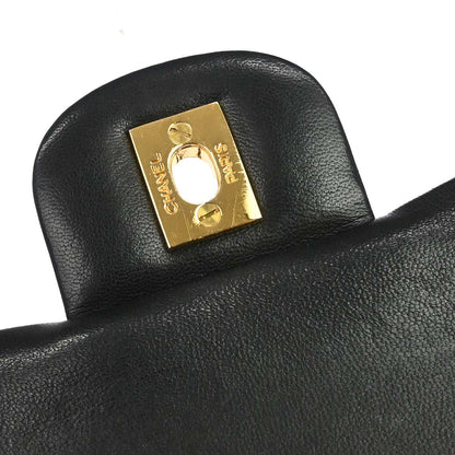 Chanel 1991-1994 Black Lambskin Small Classic Double Flap Shoulder Bag