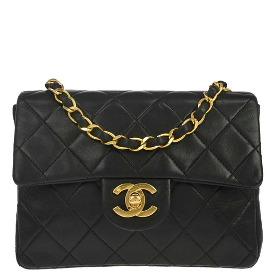 Chanel 1989-1991 Black Lambskin Mini Classic Square Flap Shoulder Bag 17