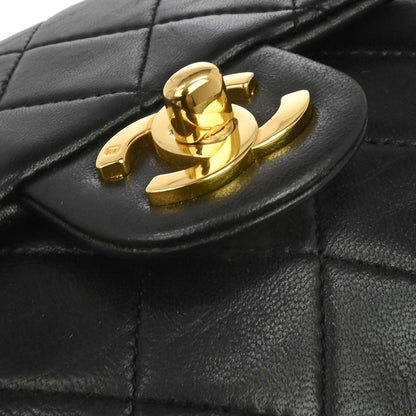 Chanel 1989-1991 Black Lambskin Mini Classic Square Flap Shoulder Bag 17