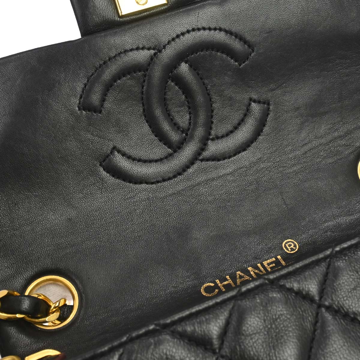Chanel 1989-1991 Black Lambskin Mini Classic Square Flap Shoulder Bag 17