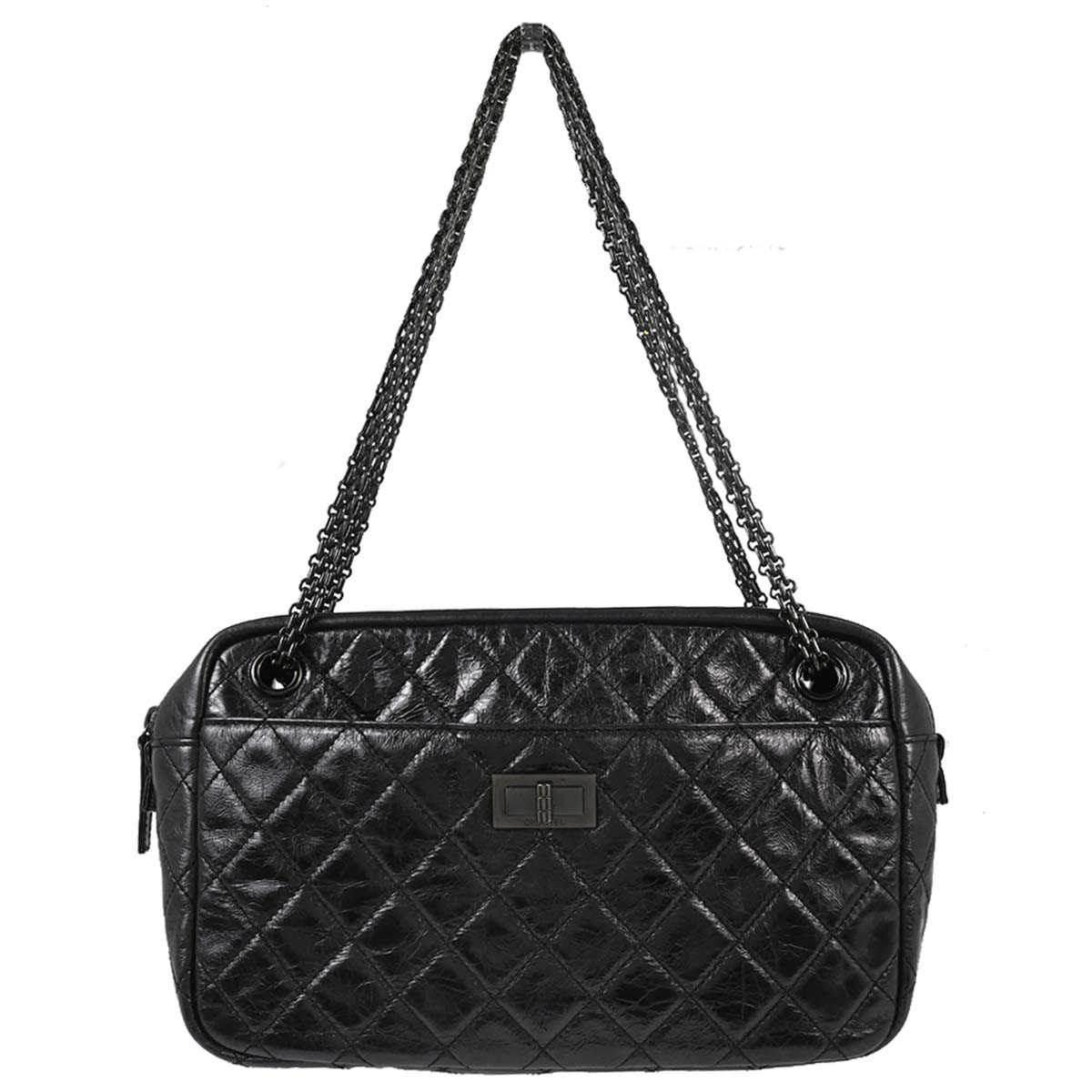 Chanel 2008-2009 Black Calfskin Mademoiselle Lock Camera Bag Jumbo