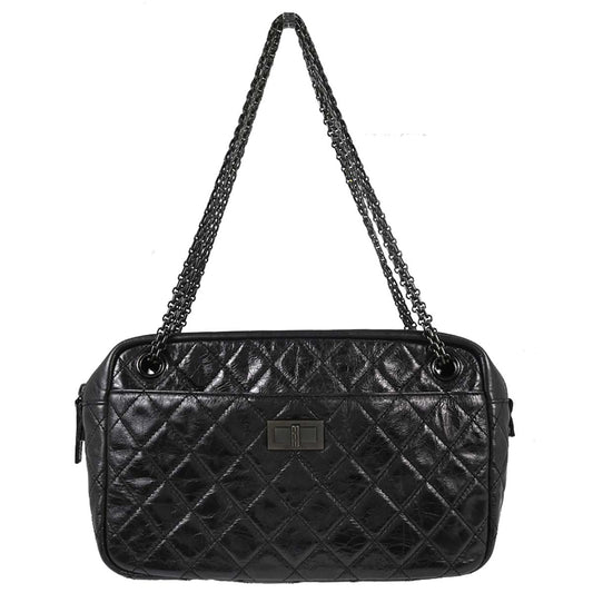 Chanel 2008-2009 Black Calfskin Mademoiselle Lock Camera Bag Jumbo