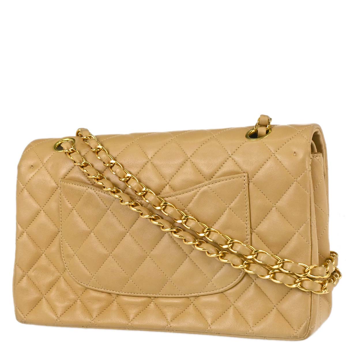 Chanel 1997-1999 Beige Lambskin Medium Classic Double Flap Shoulder Bag