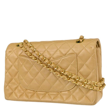 Chanel 1997-1999 Beige Lambskin Medium Classic Double Flap Shoulder Bag