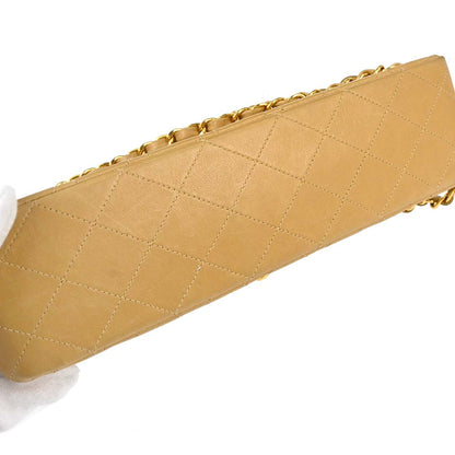 Chanel 1997-1999 Beige Lambskin Medium Classic Double Flap Shoulder Bag