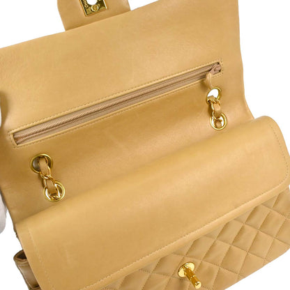Chanel 1997-1999 Beige Lambskin Medium Classic Double Flap Shoulder Bag