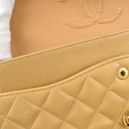 Chanel 1997-1999 Beige Lambskin Medium Classic Double Flap Shoulder Bag