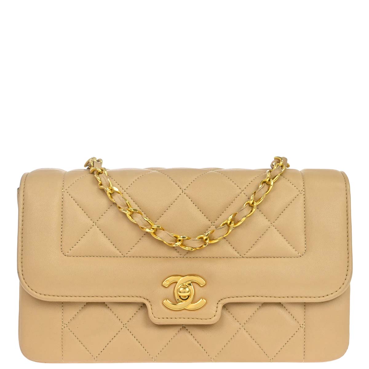 Chanel 1989-1991 Beige Lambskin Shoulder Bag